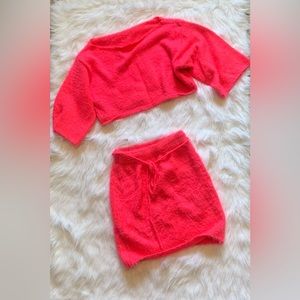 fuzzy Neon Pink skirt set